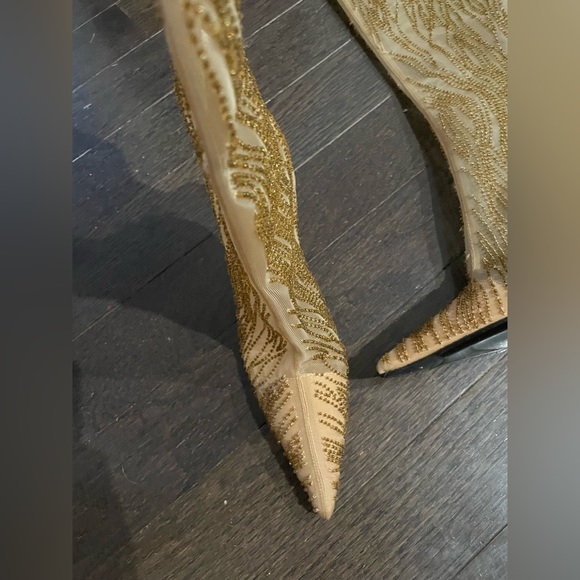 AMAZING Y2K SEGIO ROSSIE GOLD BEADED KNEE BOOTS 38 - Picture 2 of 5